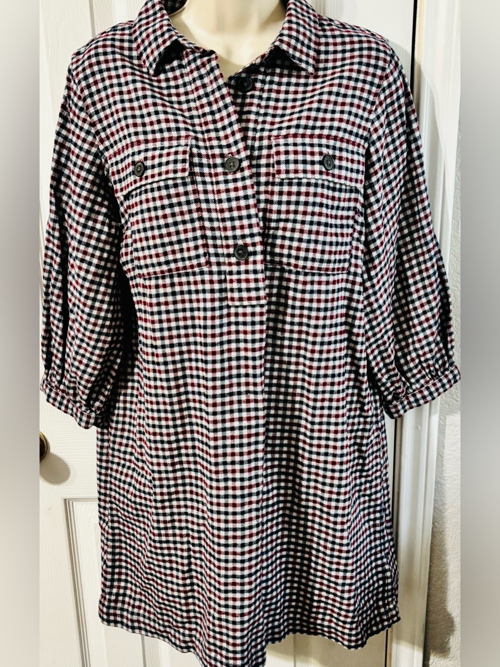 Gap Flannel Utility Mini Shirtdress in red and blue plaid size Small